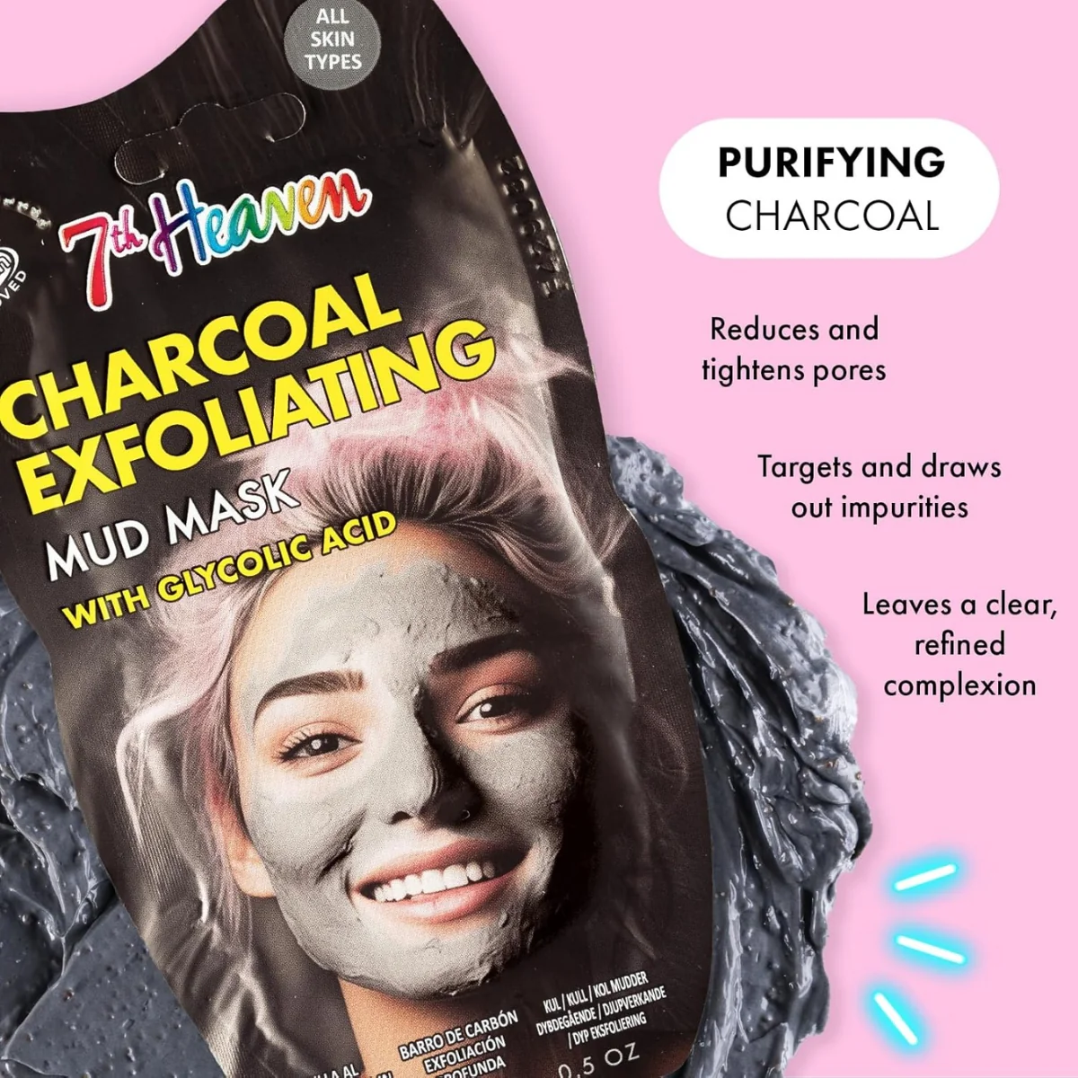 7th Heaven Charcoal Exfoliating with Glycolic Acid Mud Mask 15g - Image 4