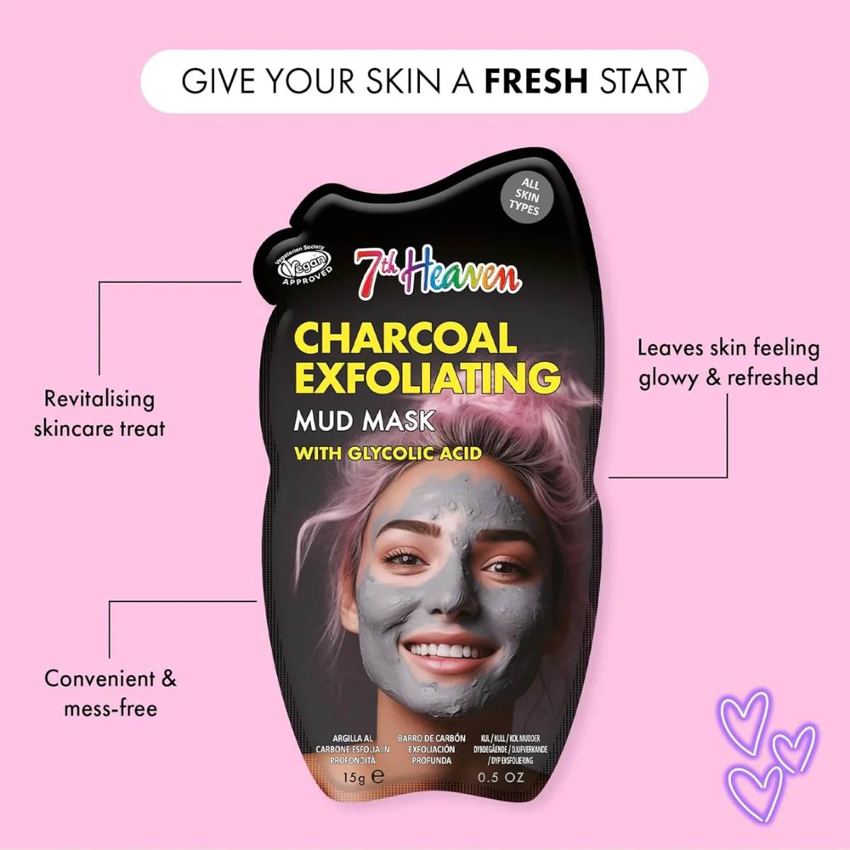 7th Heaven Charcoal Exfoliating with Glycolic Acid Mud Mask 50g - Image 2