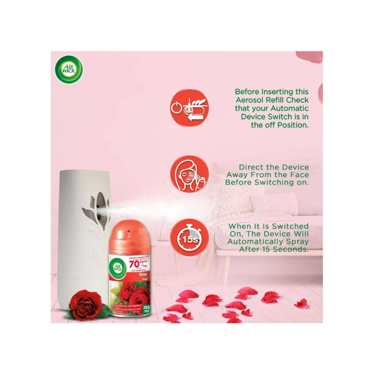 Air Wick Air Freshener Freshmatic Automatic Spray Kit Midnight Rose - Image 3