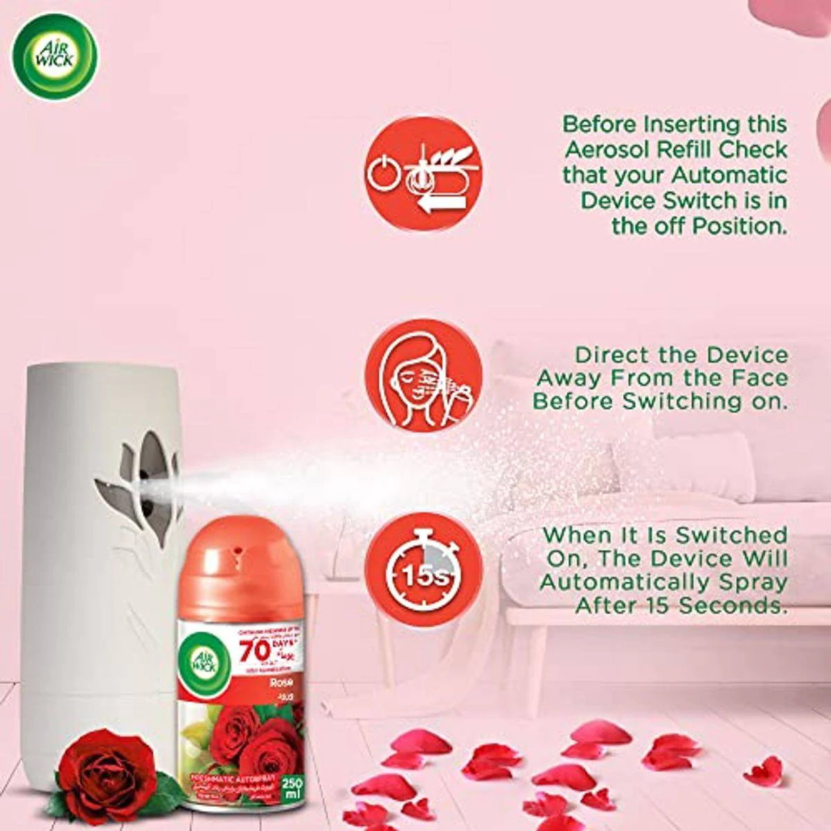 Air Wick Air Freshener Freshmatic Automatic Spray Refill Rose 250ml - Image 3