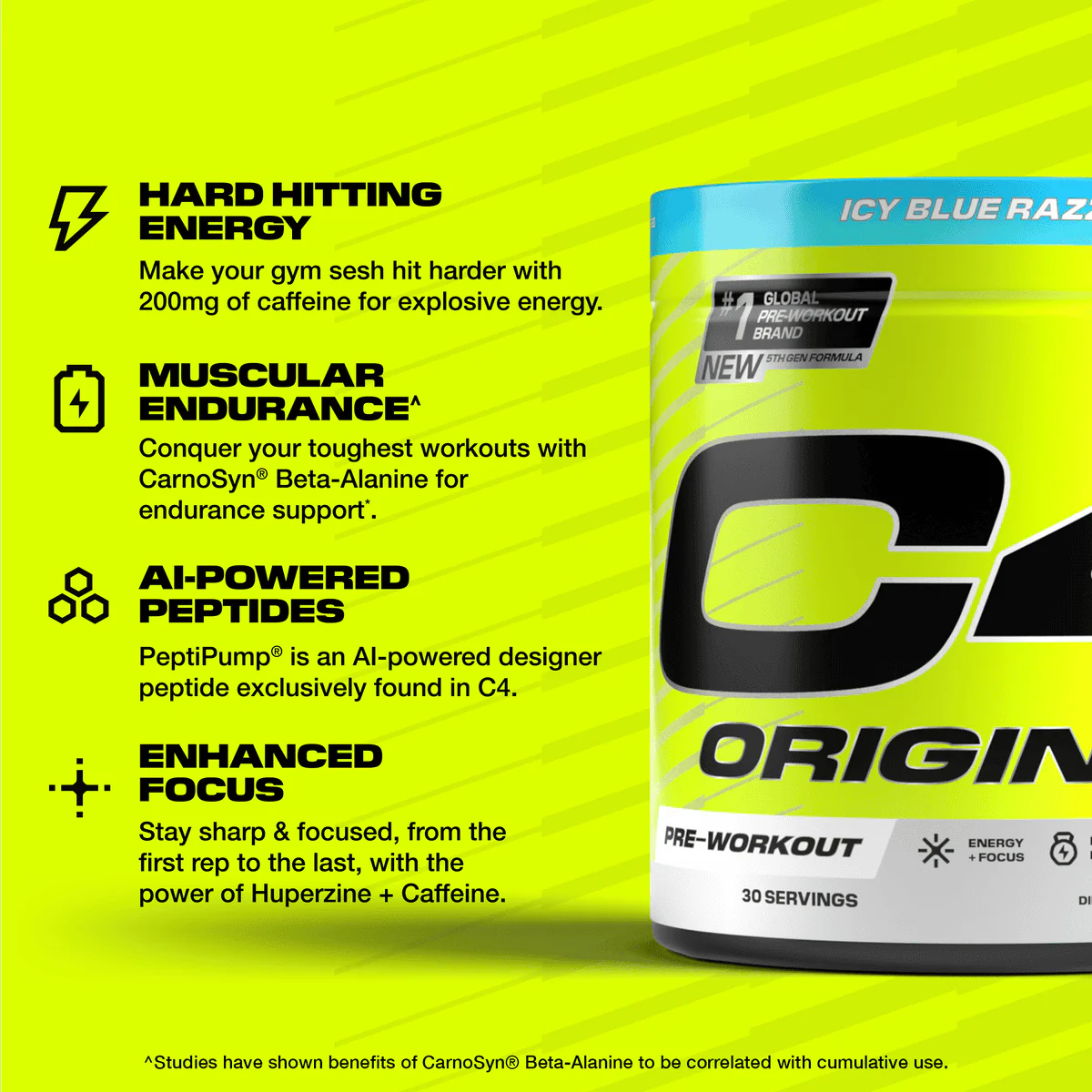Cellucor C4 Original Pre Workout Powder Icy Blue Razz 30 Serves 180g - Image 3