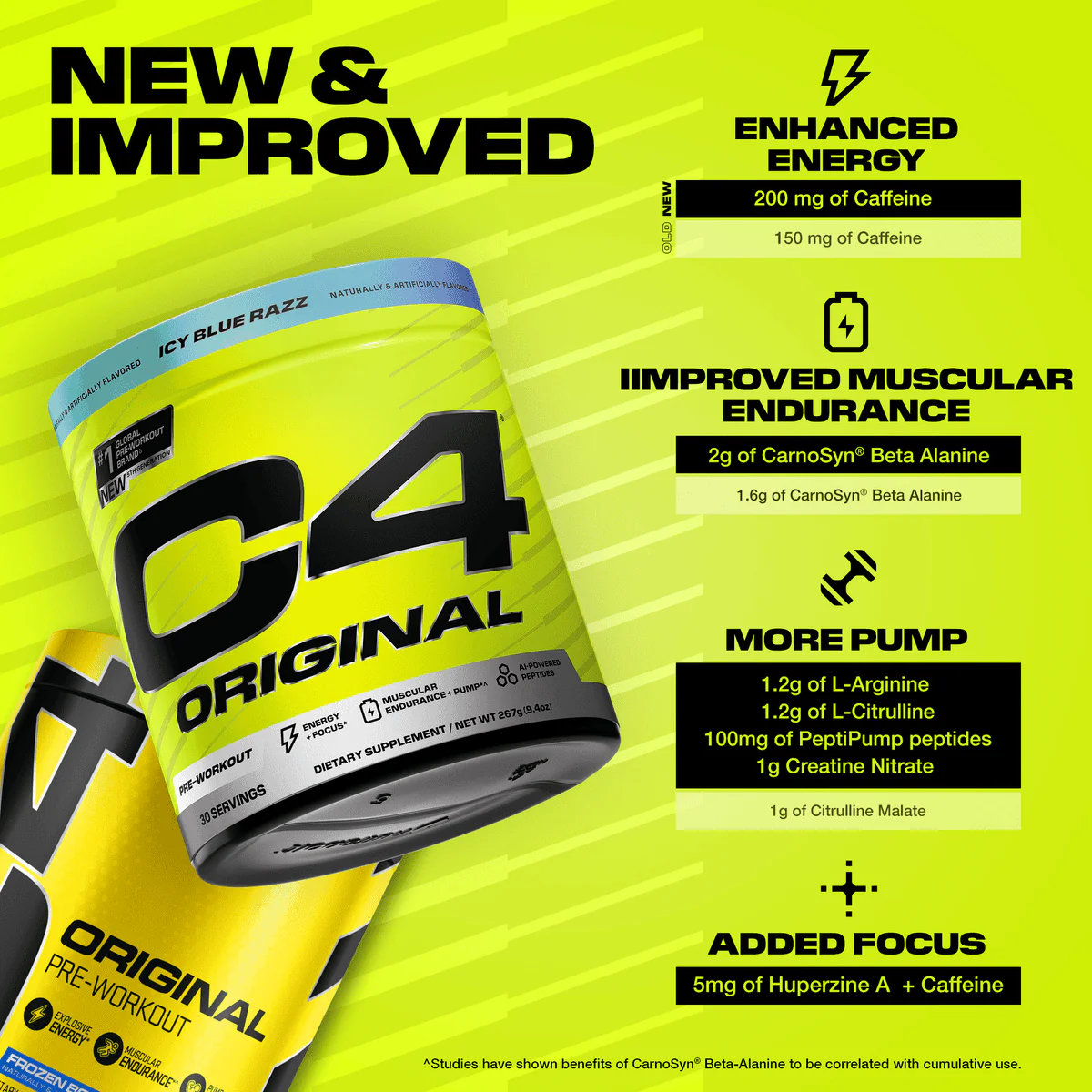 Cellucor C4 Original Pre Workout Powder Icy Blue Razz 30 Serves 180g - Image 4