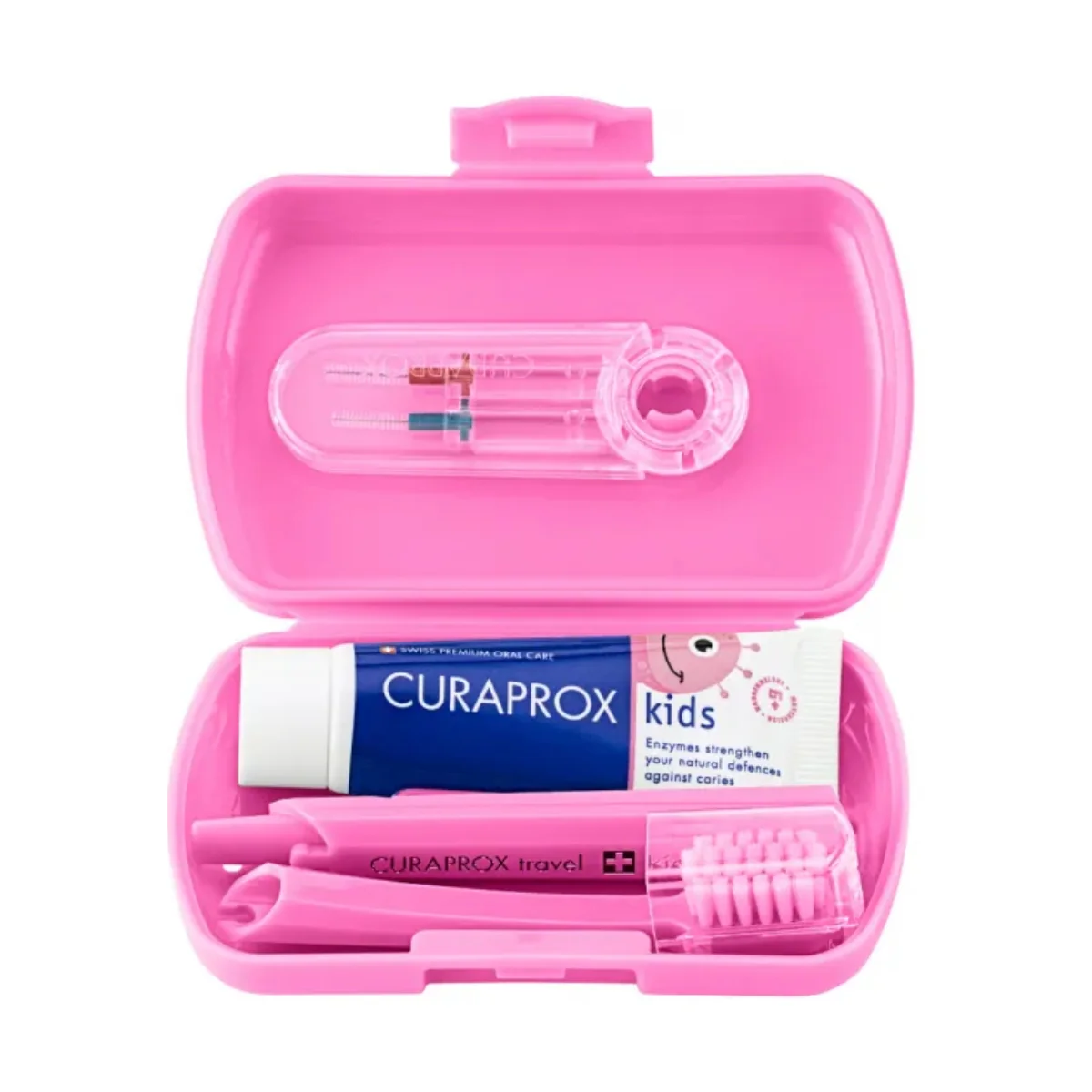 Curaprox Kids Travel Set Pink Toothbrush + Interdental Brush + Toothpaste 10ml - Image 2