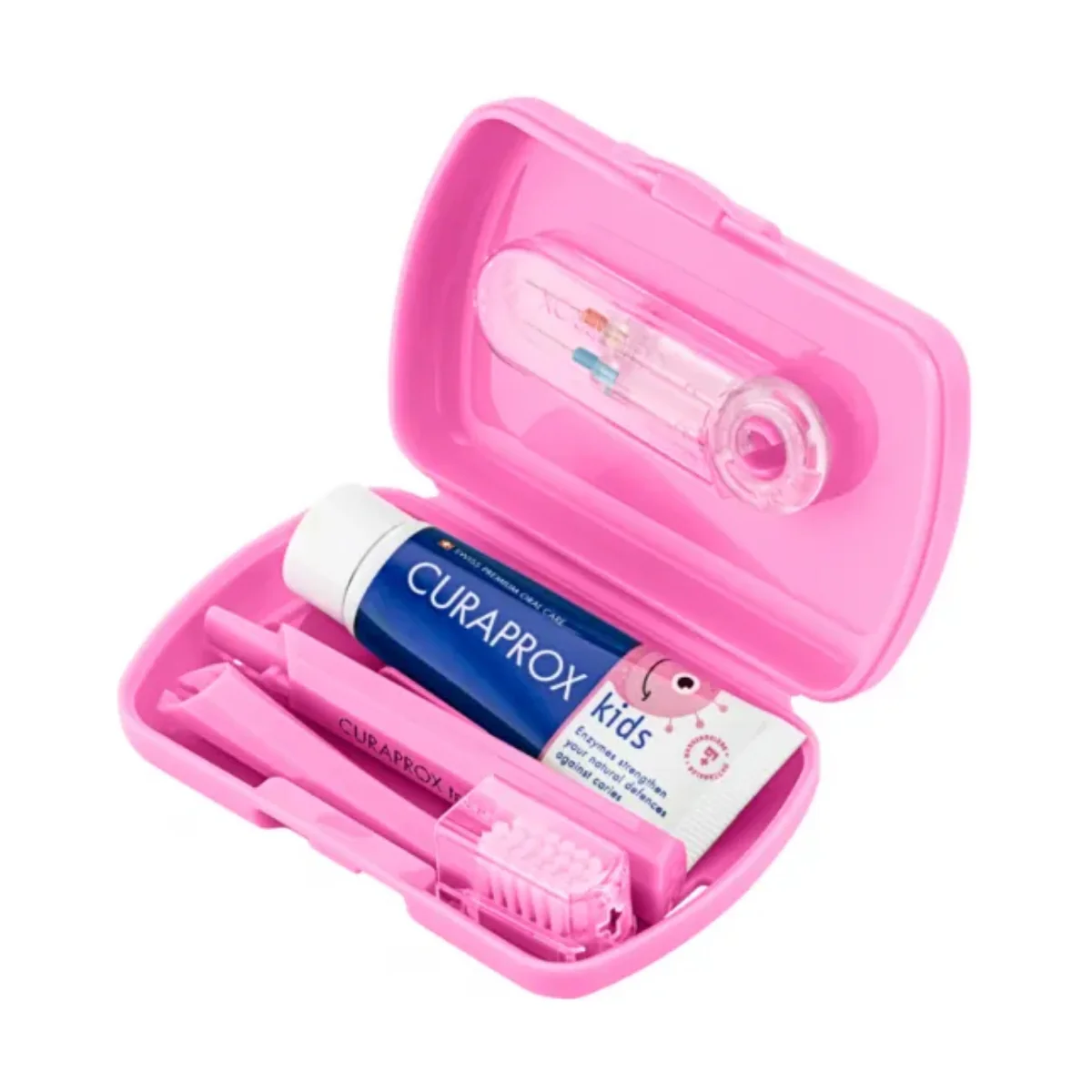 Curaprox Kids Travel Set Pink Toothbrush + Interdental Brush + Toothpaste 10ml - Image 3