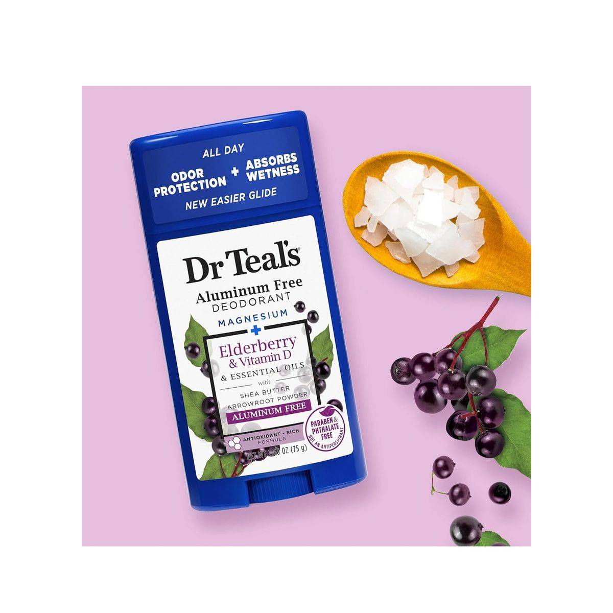 Dr Teals Aluminum Free Deodorant Stick Elderberry & Vitamin D 75g - Image 4