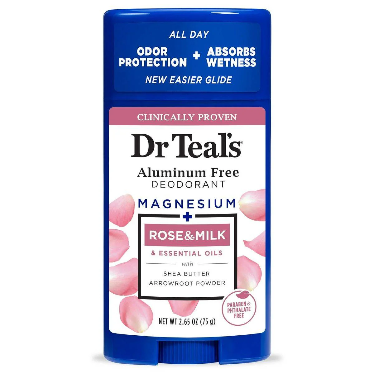 Dr Teals Aluminum Free Deodorant Stick Rose & Milk 75g