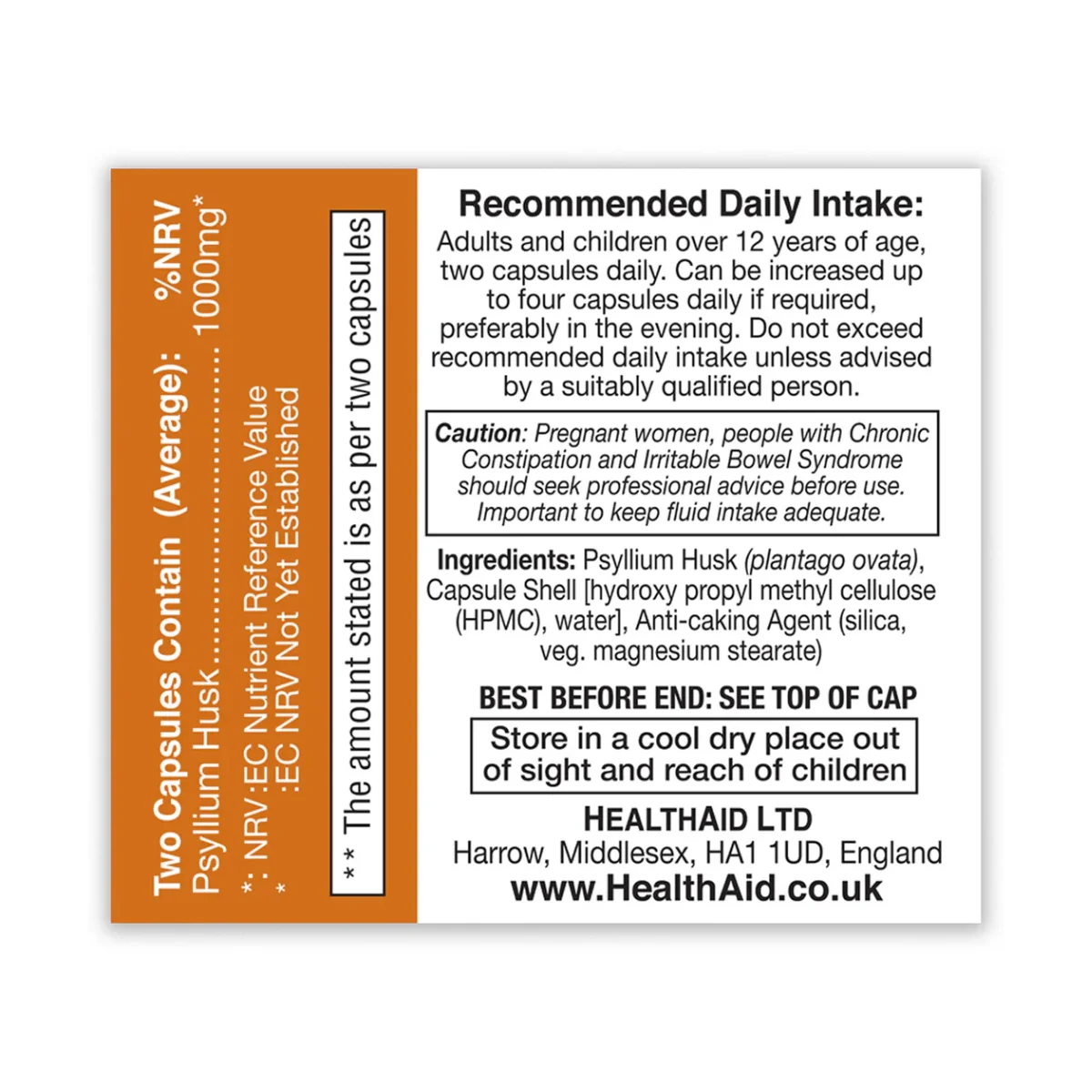 HealthAid Psyllium Husk 1000mg 60 Vege Capsules - Image 3