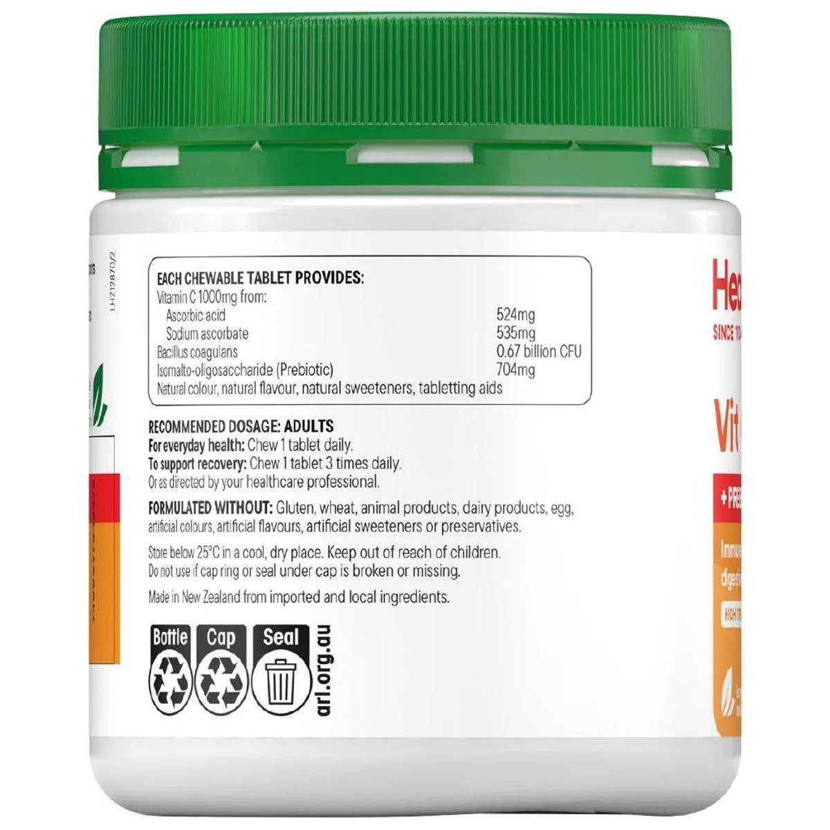 Healtheries Vit C 1,000mg Plus Prebiotics & Probiotics 80 Chewable Tablets - Image 2