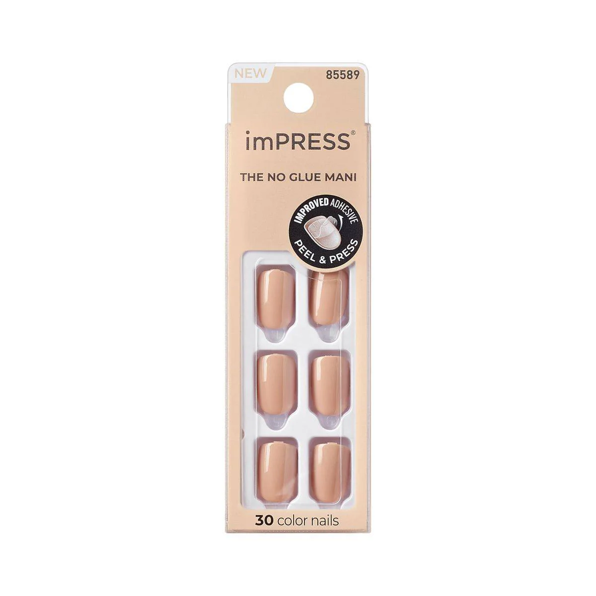 Kiss False Nails IMC506C Impress Color Press On Manicure Coffin Medium Latte 30 Count