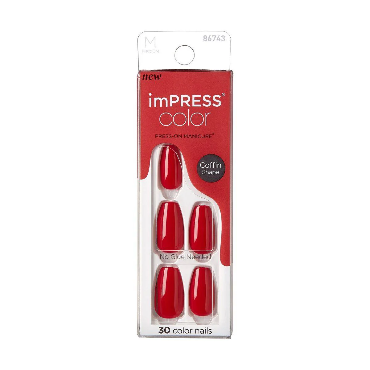 Kiss False Nails IMC510C Impress Color Press On Manicure Coffin Medium Reddy Or Not 30 Count
