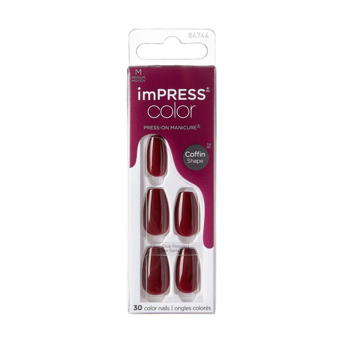 Kiss False Nails IMC511C Impress Color Press On Manicure Coffin Medium Winery In Nyc 30 Count