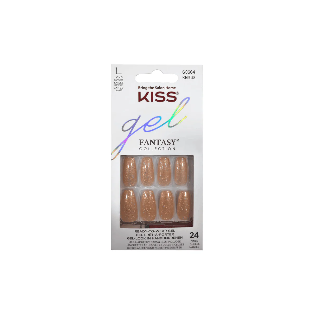 Kiss False Nails KGN02 Gel Fantasy Real Short Length 24 Count
