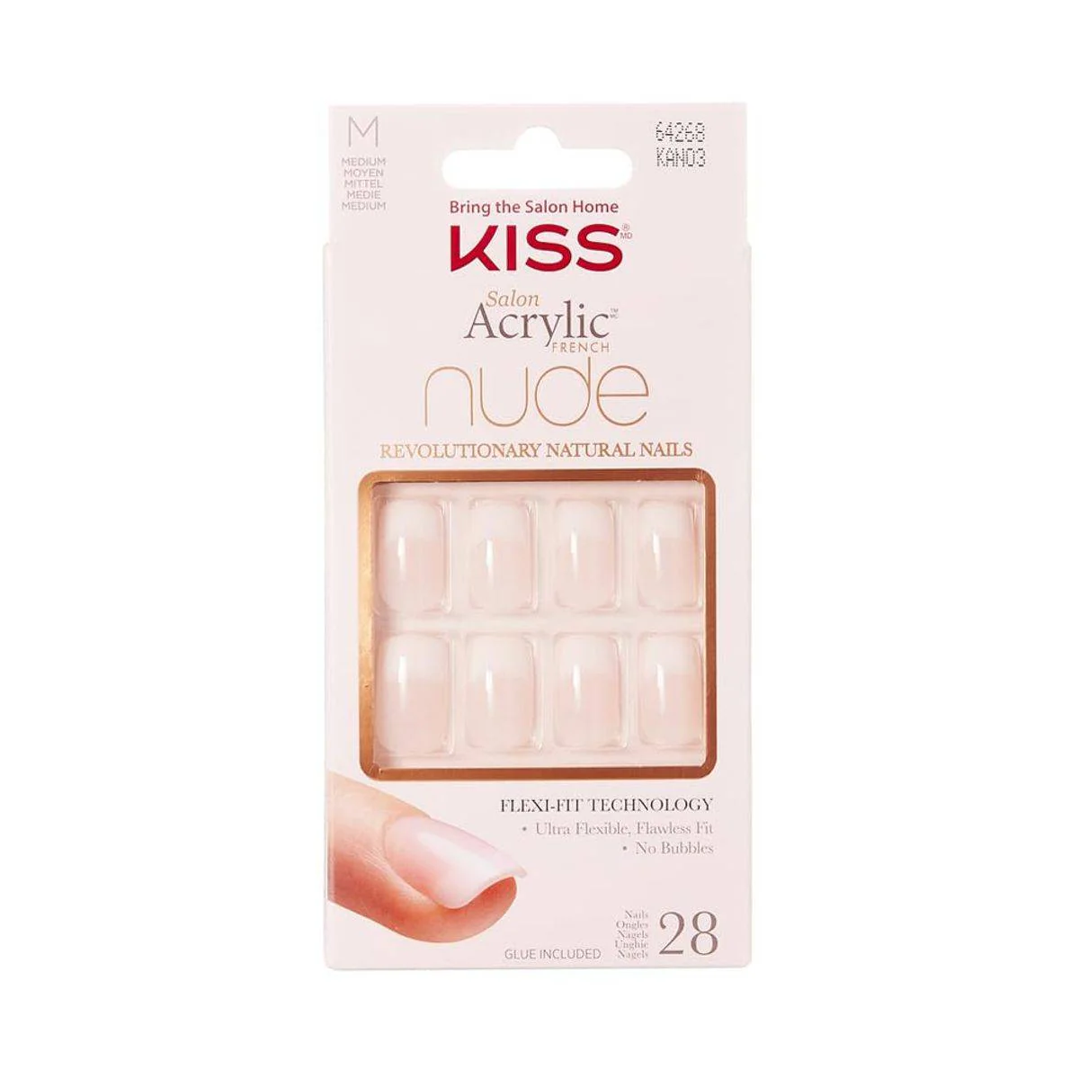 Kiss False Nails KSAN06 Salon Acrylic Natural Nude Medium 28 Count