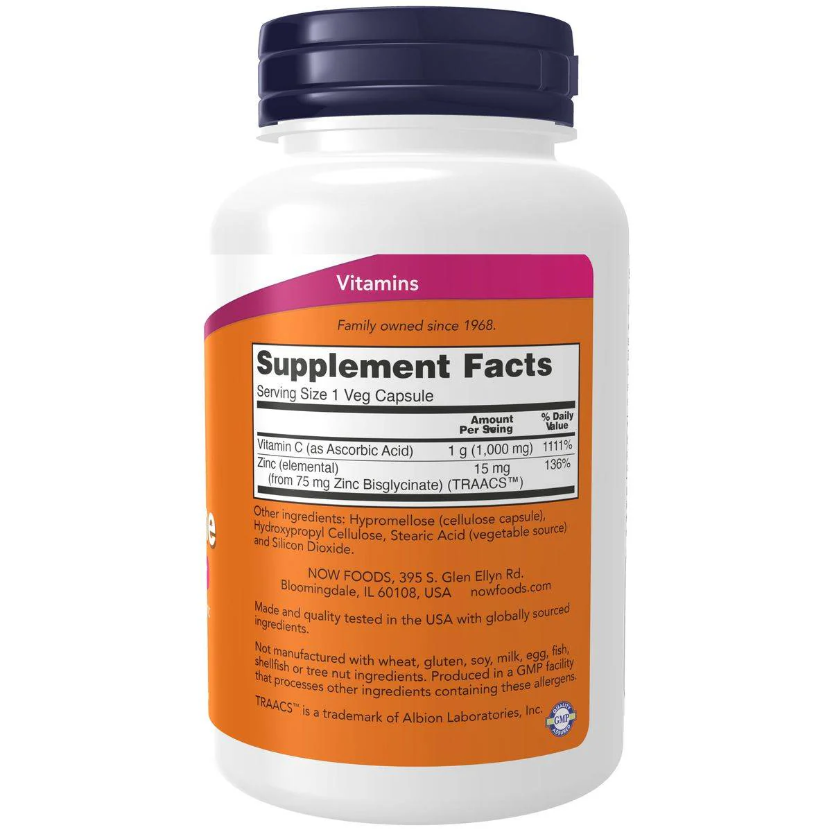 Now Vitamin C 1,000mg Zinc Immune 90 VegeCapsules - Image 3