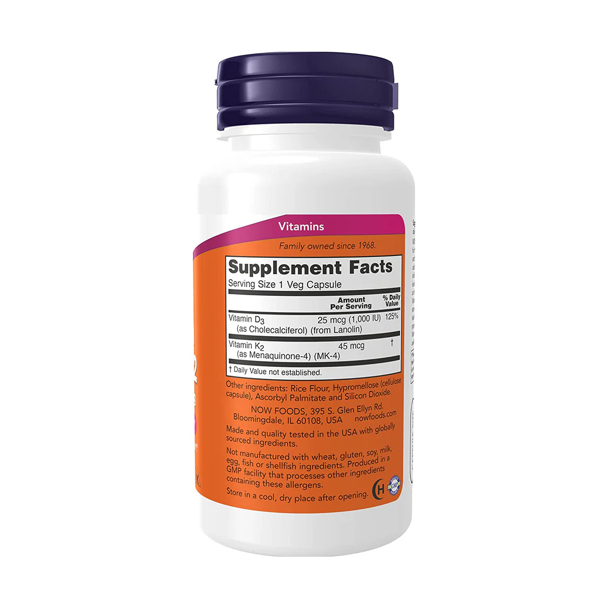 Now Vitamin D3 1,000IU + K2 45mcg 120 VegeCapsules - Image 3
