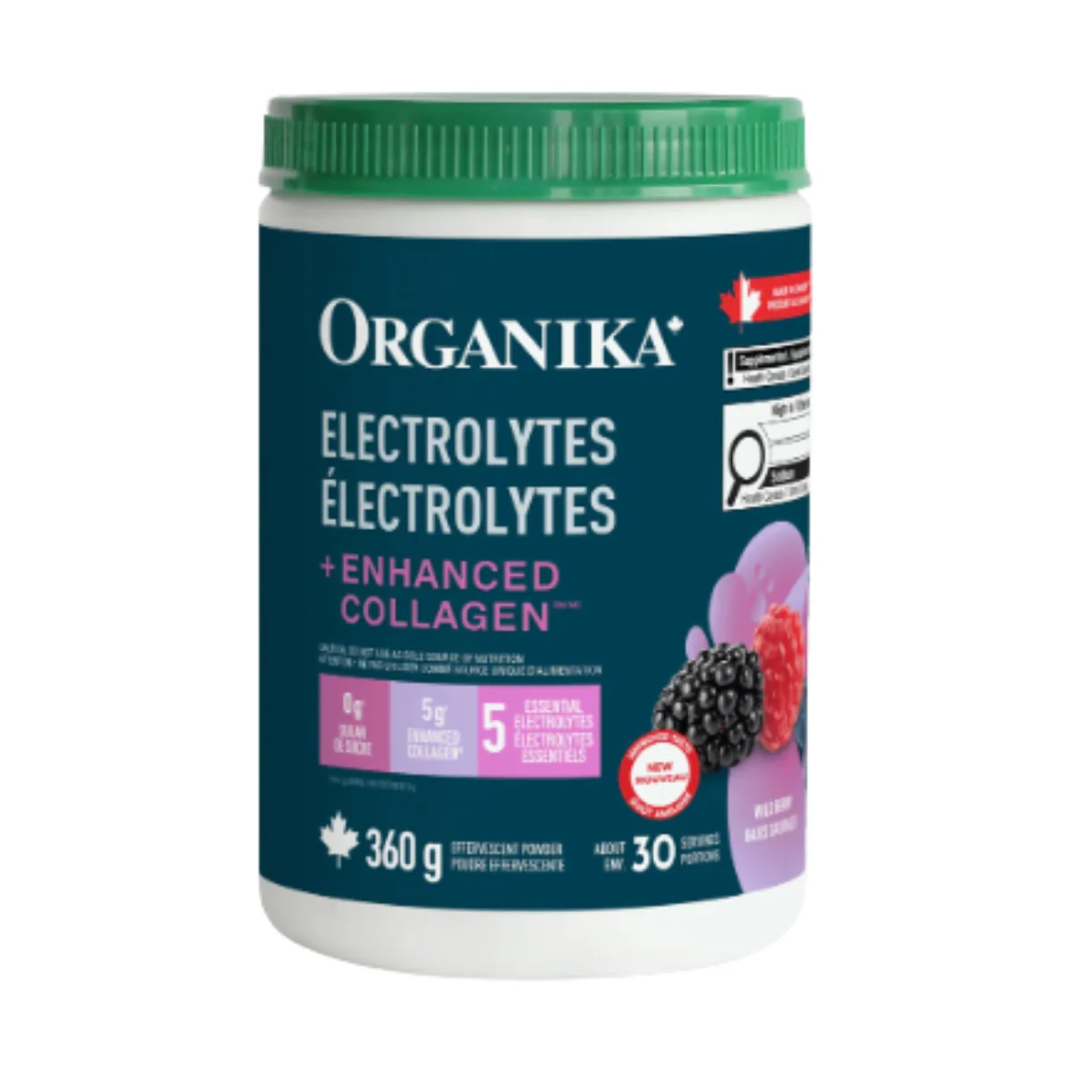 Organika Electrolytes + Enhanced Collagen Wild Berry 360g Effervescent Powder