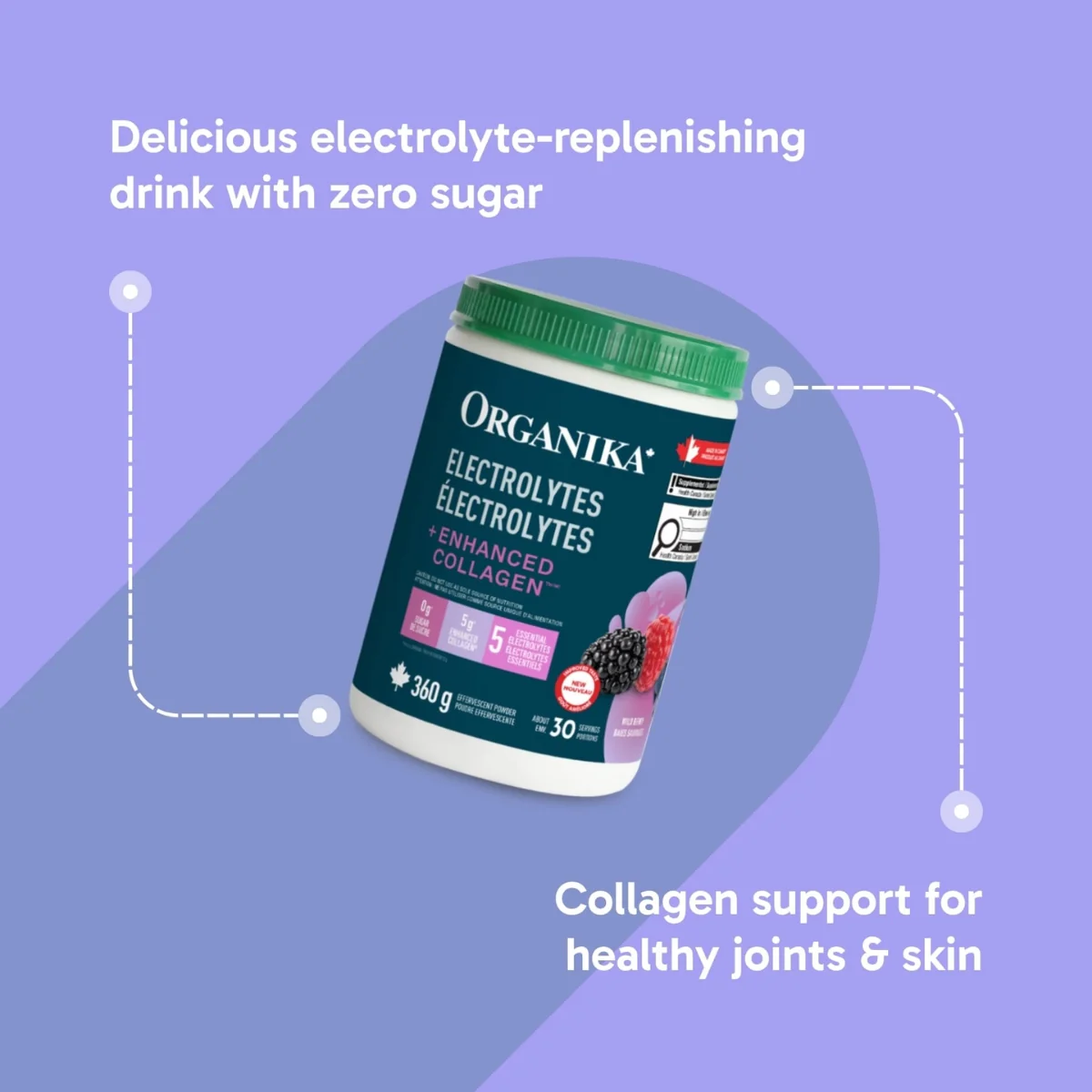 Organika Electrolytes + Enhanced Collagen Wild Berry 360g Effervescent Powder - Image 2