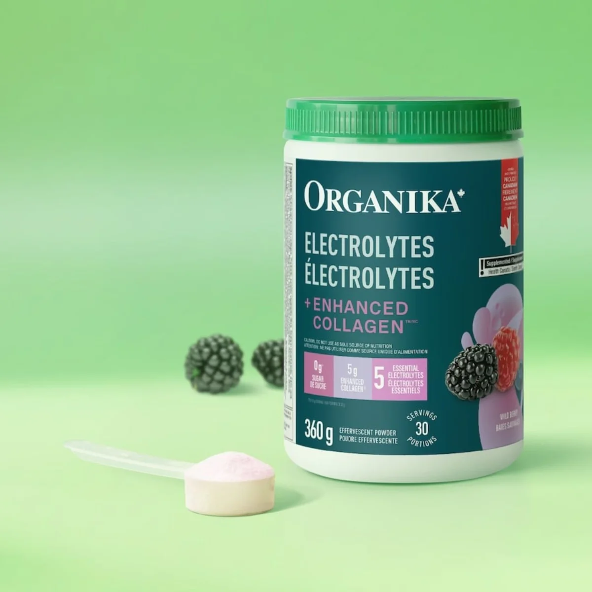 Organika Electrolytes + Enhanced Collagen Wild Berry 360g Effervescent Powder - Image 3