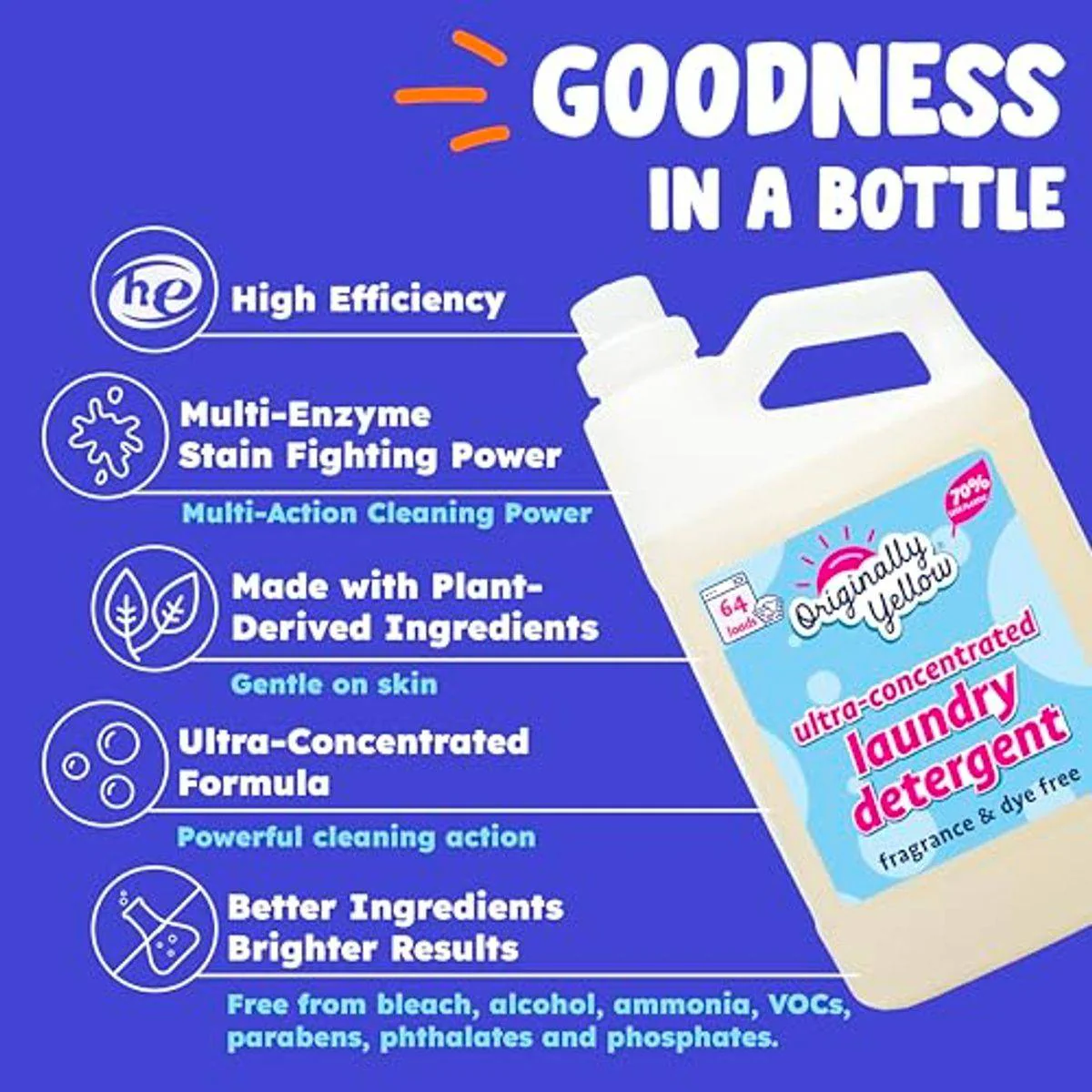 Originally Yellow Laundry Detergent Fragrance & Dye Free 1.89L - Image 7