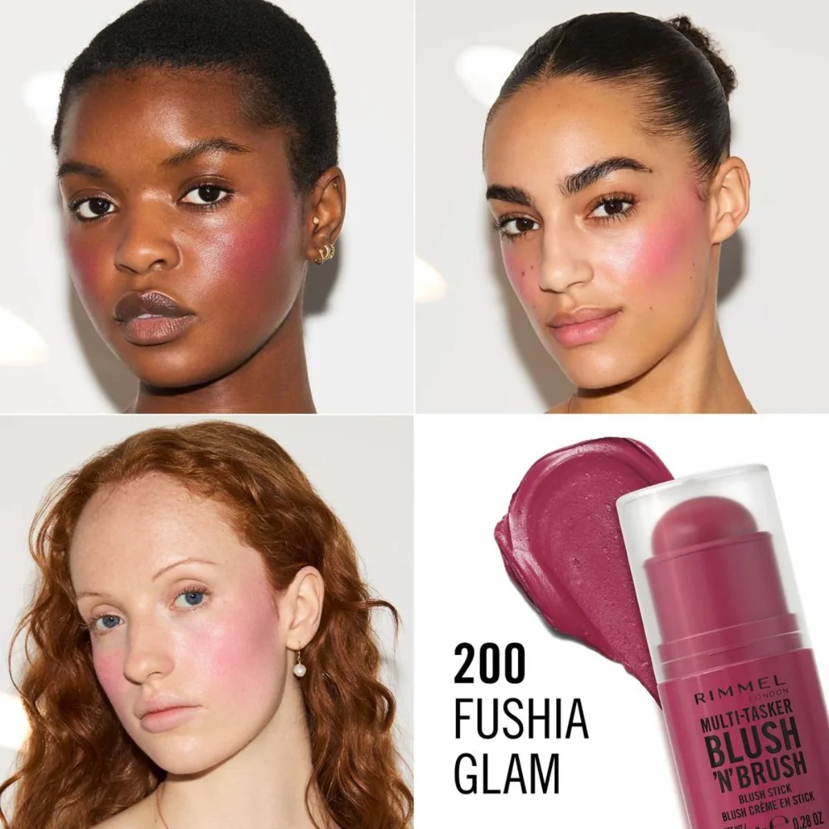 Rimmel Multi Tasker Blush 'N' Brush Blush Stick 200 Fushia Glam 8g - Image 4