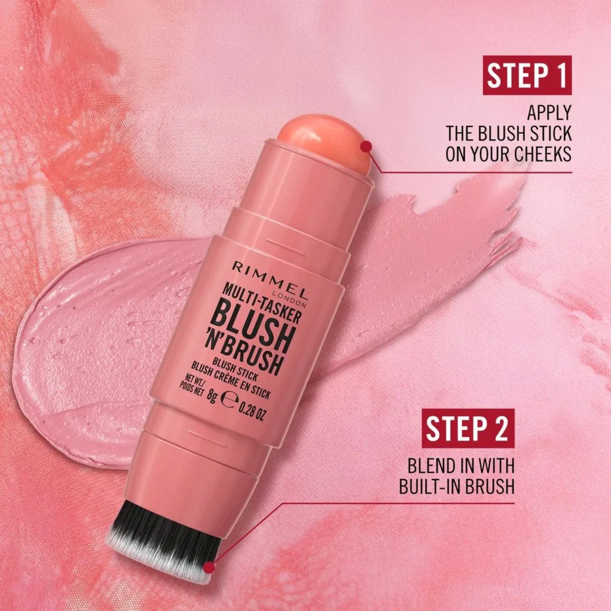 Rimmel Multi Tasker Blush 'N' Brush Blush Stick 200 Fushia Glam 8g - Image 7