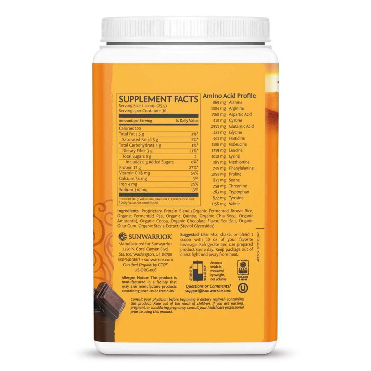 Sun Warrior Classic Plus Organic Chocolate 750g - Image 2