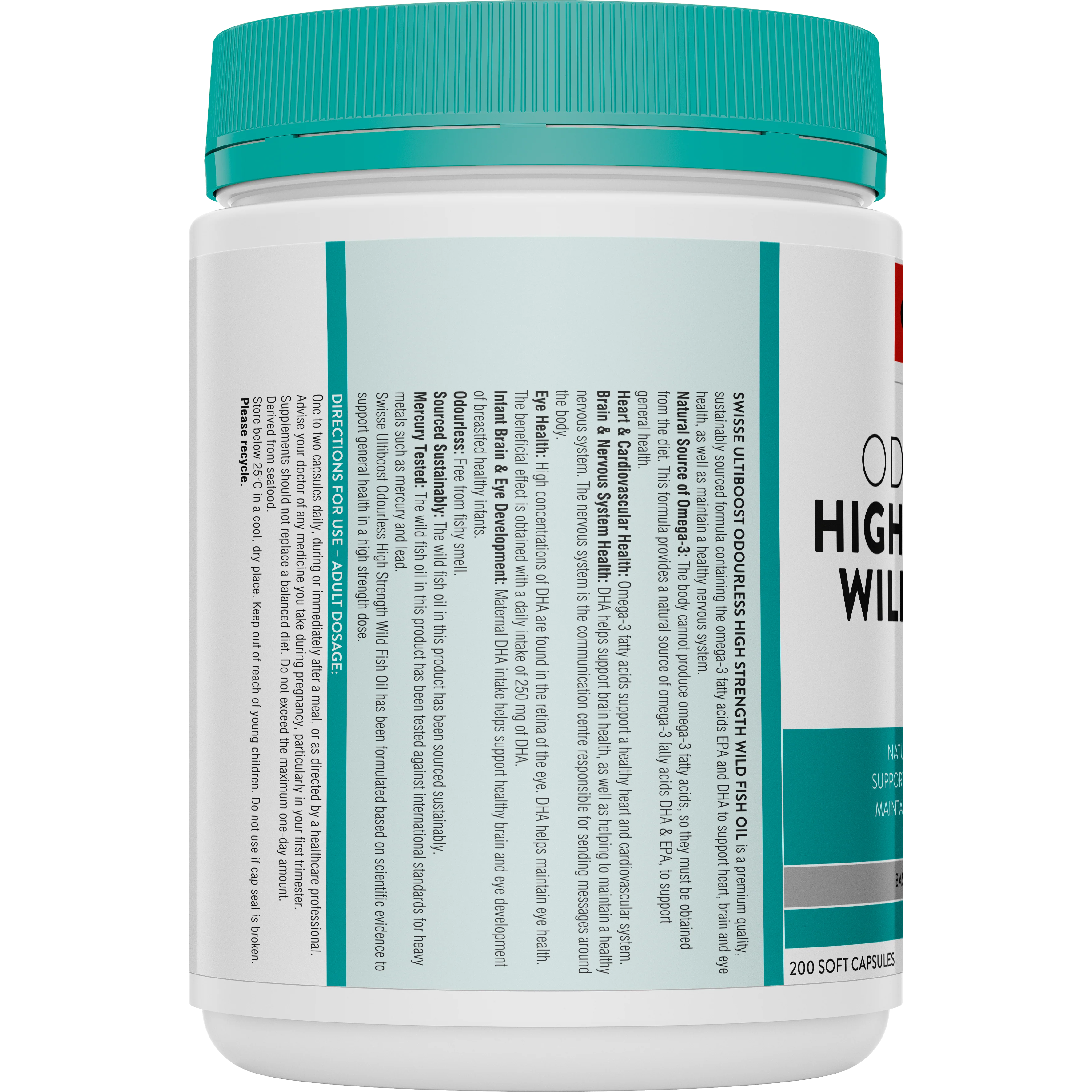 Swisse Ultiboost Odourless High Strength Wild Fish Oil 1500mg 200 Capsules - Image 3