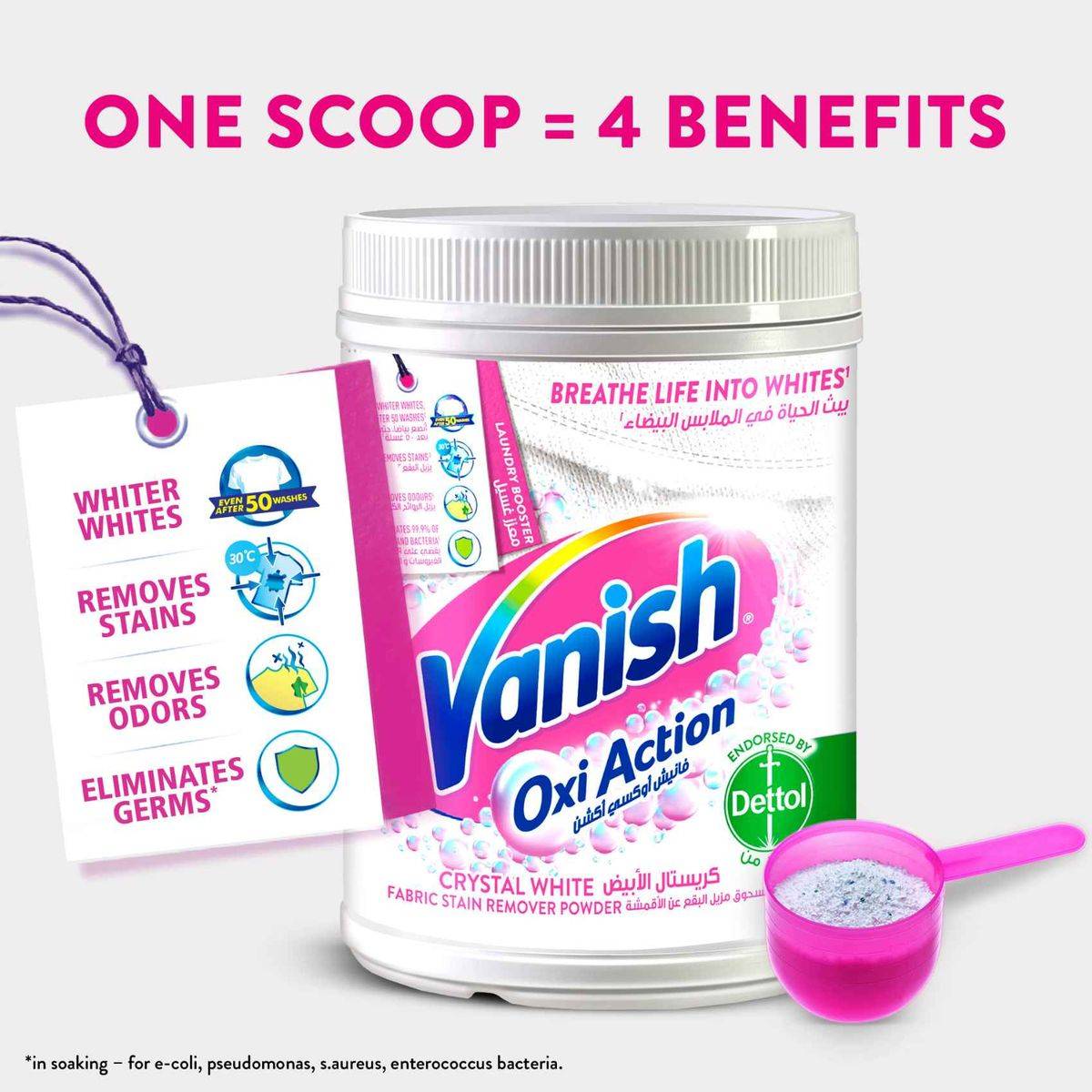 Vanish Stain Remover Oxi Action Fabric Crystal White Powder 450g - Image 3