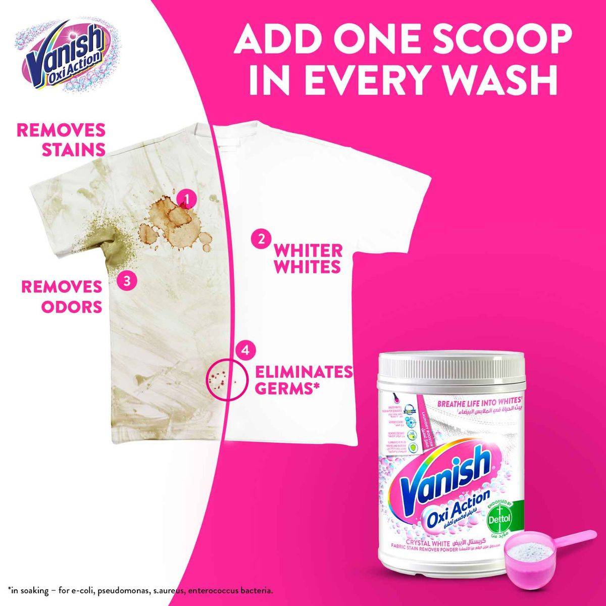 Vanish Stain Remover Oxi Action Fabric Crystal White Powder 450g - Image 4