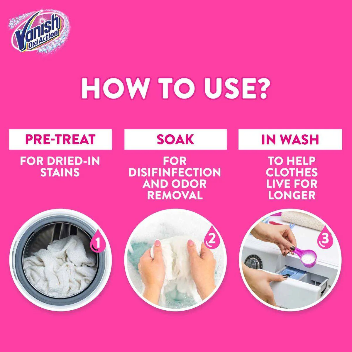Vanish Stain Remover Oxi Action Fabric Crystal White Powder 450g - Image 5