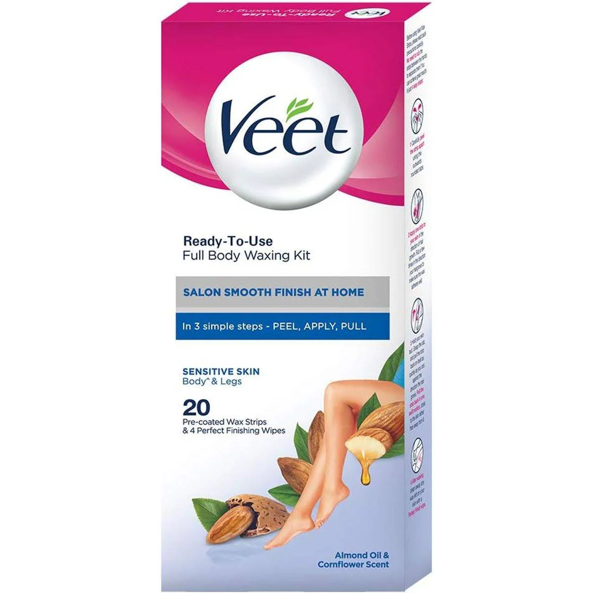 Veet Wax Strips Easy Gel Legs & Body For Sensitive Skin 20 Strips