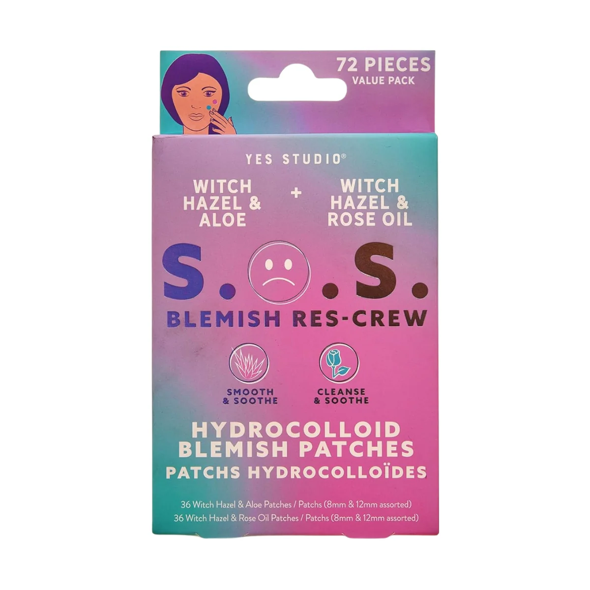 Yes Studio Hydrocolloid Blemish Patches Witch Hazel Aloe & Rose Oil 72 Pieces